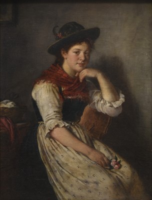 Lot 31 - Rudolf Epp (German 1834-1910) A Young Woman holding a posy
