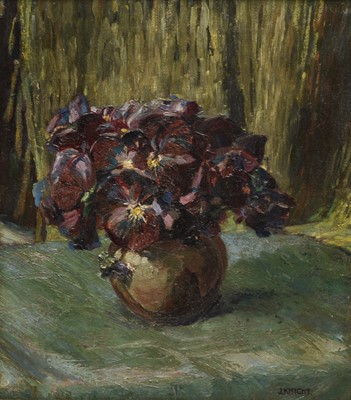 Lot 330 - Joseph Knight of Bury (British 1870-1952) Still Life of Purple Pansies in a Round Vase