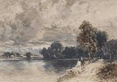 Lot 109 - John Keeley (1849-1930) Couple at a Lakeside