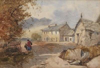 Lot 280 - James Burrell Smith (1822-1897) Figures by a Welsh Farm