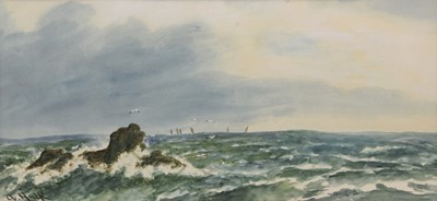 Lot 6 - Abraham II Hulk (1851-1922) Coastal scene with waves crashing against rocks