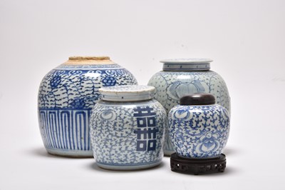 Lot 68 - A collection of four Chinese blue and white ginger jars, Qing Dynasty