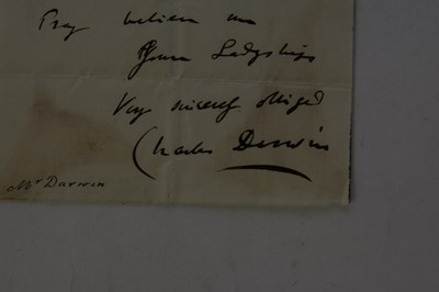 Lot 151 - DARWIN, Charles (1809-1882) Naturalist and Author, part of an autograph letter