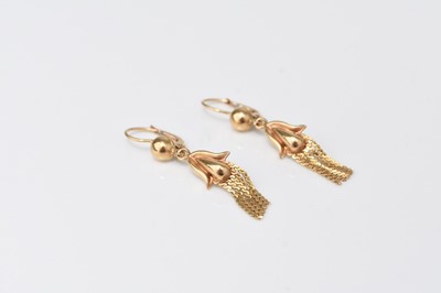 Lot 187 - A pair of Victorian style yellow metal earrings