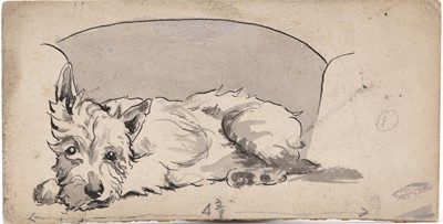 Lot 233 - Attributed to Cecil Aldin (1870-1935), ink and watercolour sketch of a dog, and other prints