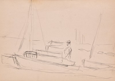 Lot 68 - Sir William MacTaggart (Scottish, 1903-1981), Man in sailing boat