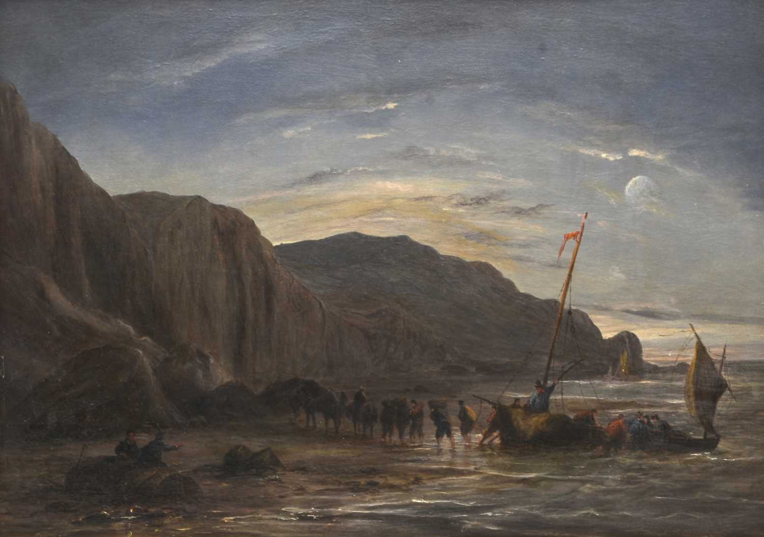 Lot 4 - Circle of Thomas Luny (1759-1837) Smugglers Coming Ashore on a Rocky Coast