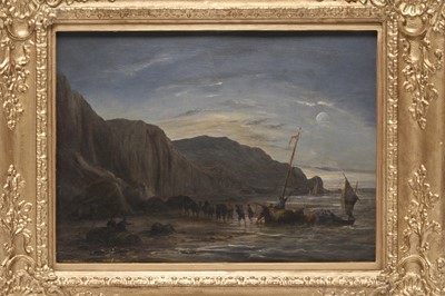 Lot 4 - Circle of Thomas Luny (1759-1837) Smugglers Coming Ashore on a Rocky Coast