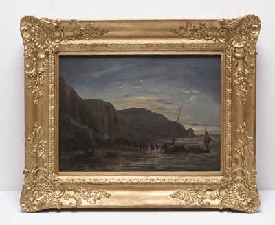 Lot 4 - Circle of Thomas Luny (1759-1837) Smugglers Coming Ashore on a Rocky Coast