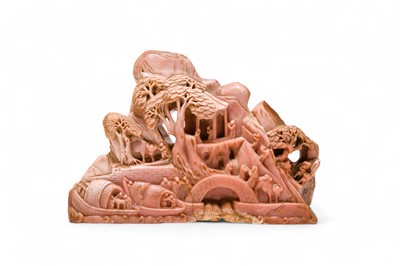 Lot 64 - A Chinese carved soapstone 'mountain' group