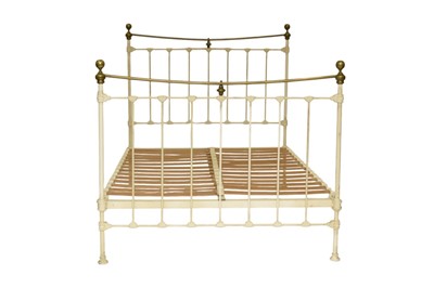 Lot 117 - A Victorian/Edwardian painted brass double bedstead