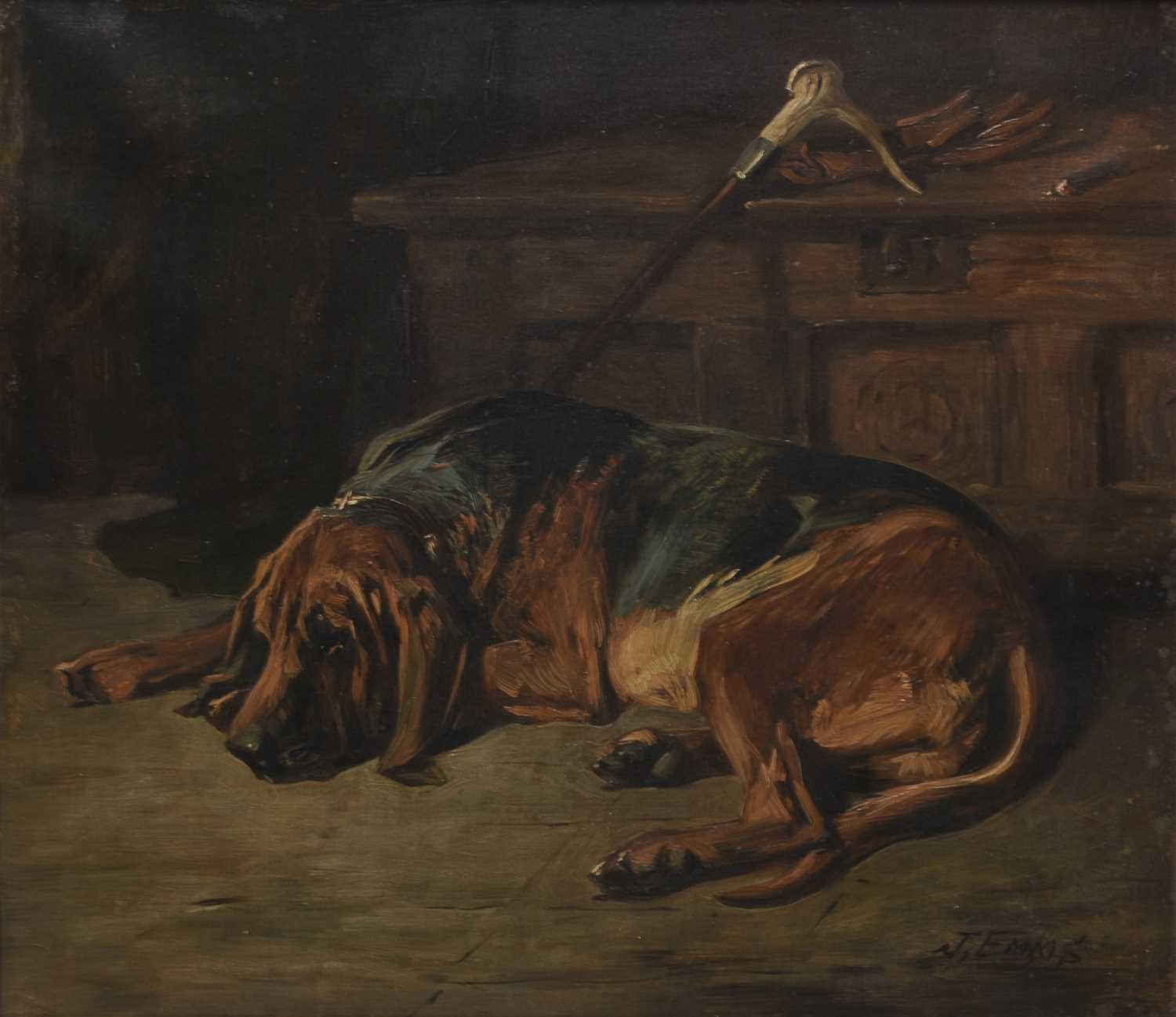 Lot 13 - John Emms (1843-1912) Study of a bloodhound at rest