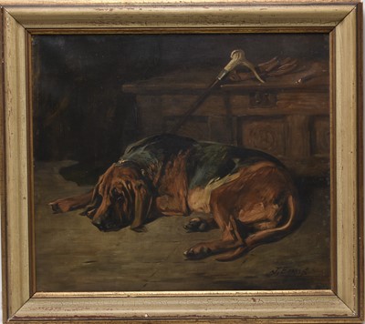Lot 13 - John Emms (1843-1912) Study of a bloodhound at rest