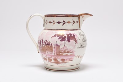 Lot 70 - A large Sunderland lustre pearlware jug with marriage inscription, dated 1842