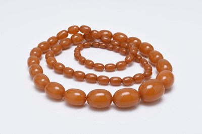 Lot 213 - A graduated oval amber bead necklace