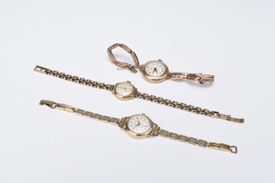Lot 371 - Tissot and others: Three lady's 9ct gold bracelet watches