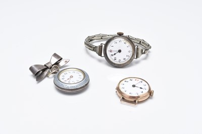 Lot 332 - A lady's enamelled silver fob watch and two wristwatches
