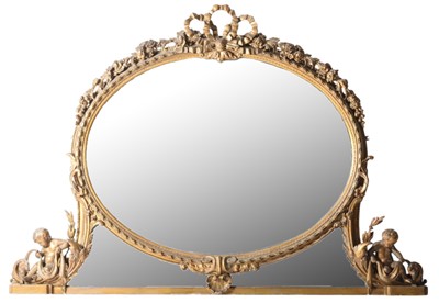 Lot 124 - A Regency revival giltwood and gesso three-glass overmantel mirror