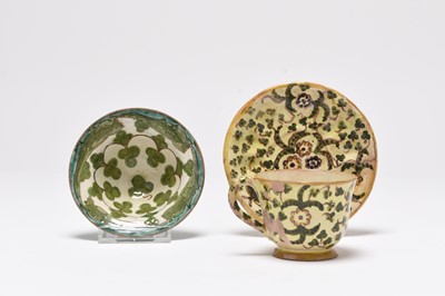 Lot 77 - Della Robbia (Birkenhead) teacup and saucer and a small bowl, late 19th century