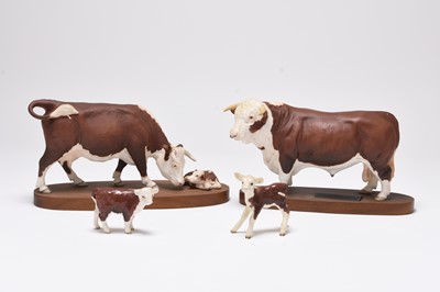 Lot 115 - Beswick models of Hereford Cattle including two Connoisseur models
