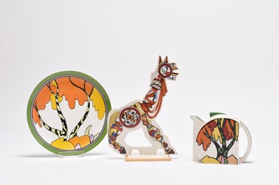 Lot 154 - Wedgwood Clarice Cliff giraffe, teapot and plate