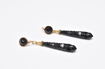 Lot 236 - A pair of jet ear pendants