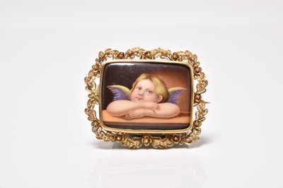 Lot 66 - A painted porcelain plaque brooch