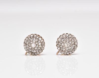 Lot 289 - A pair of rose cut diamond cluster stud earrings