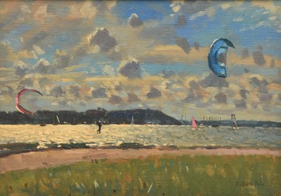 Lot 100 - Richard Price (British, b.1962) Beach Holiday, Parasailing and Sailing Boats