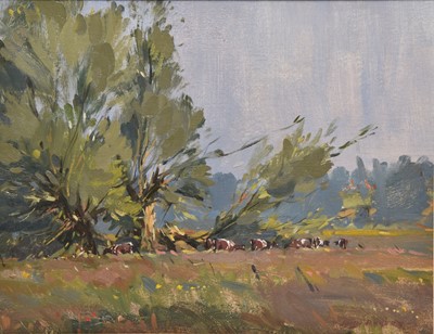 Lot 123 - John Rogers (20th century) Watermeadows, Willows and Cattle Nr Kirkbampton, Cumbria