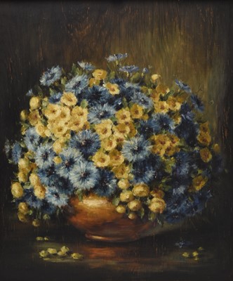 Lot 332 - L Caveglia, Still Life of Flowers in Blue and Yellow