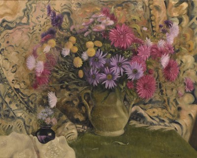 Lot 333 - Still Life, Flowers in Pink and Purple, signed Laurence