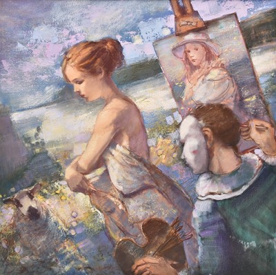 Lot 177 - Bohuslav Barlow (b.1947) Masked Artist painting a Young Girl's Portrait