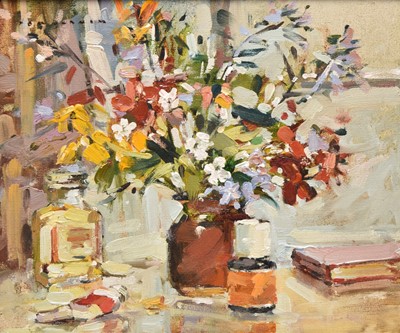 Lot 181 - Tom Oldham (1928-2019) Wallflowers with Ink Bottle