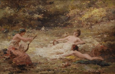 Lot 228 - B Sicard (19th century) Three Maidens playing and listening to music