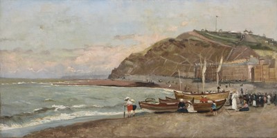 Lot 296 - English School (19th century) Aberystwyth - Crowd gathering on a beach