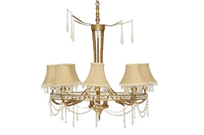 Lot 88 - A reproduction gilt metal and cut glass eight-branch chandelier