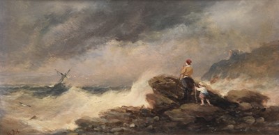 Lot 5 - English School (19th century) Three maritime oils on board, depicting vessels in stormy seas
