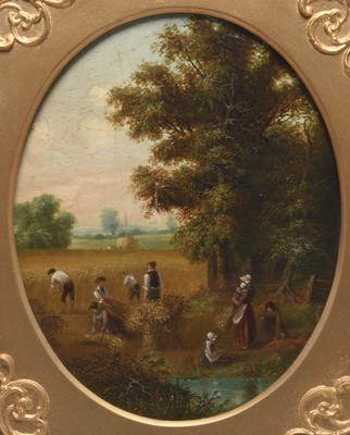 Lot 161 - English School (19th century) Harvest scene in a field by a stream