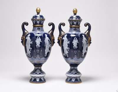 Lot 171 - A pair of large pate-sur-pate style vases, 20th century