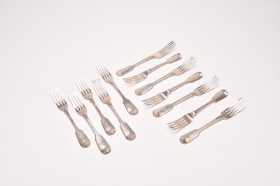 Lot 49 - A set of seventeen Victorian silver Fiddle pattern table forks