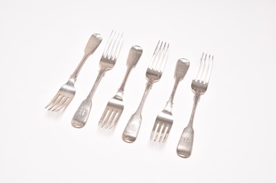Lot 183 - A set of six Victorian Scottish silver Fiddle pattern table forks