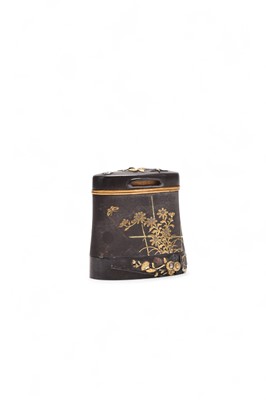Lot 82 - A Japanese inlaid bronze vesta case, Meiji era