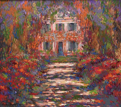 Lot 207 - John Myatt (b.1945) Avenue of Flowers - a Garden Pathway