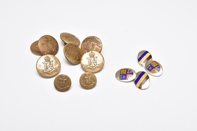 Lot 366 - A pair of 9ct gold oval cufflinks each with enamelled Shrewsbury School coat of arms