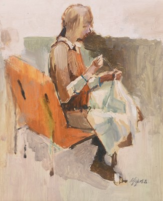 Lot 178 - George Sykes (British, 1938-2000) Girl Sewing