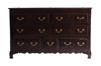 Lot 97 - A George III oak and mahogany crossbanded mule chest, Lancashire