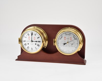 Lot 348 - Forbes of Liverpool: A brass bulkhead clock and barometer set