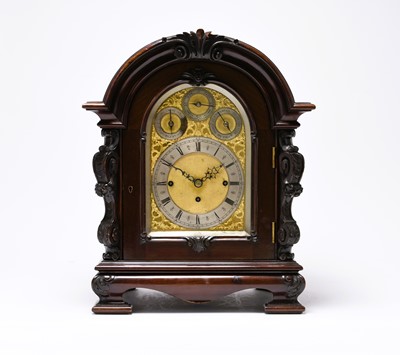 Lot 84 - A large and impressive carved mahogany musical chiming bracket clock
