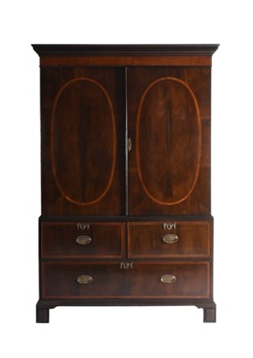 Lot 106 - A George III inlaid mahogany linen press, converted to wardrobe